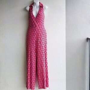 Diane Von Furstenberg DVF Sm Target Collar Sleevless Pink Mod Geometric Jumpsuit
